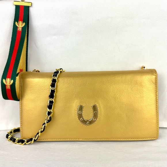Gucci Bags Gucci Horseshoe Gold Metallic Leather Wallet Crossbody